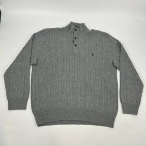 Polo Ralph Lauren Sweater Men's XXL 2XL Gray Cable Knit 1/4 Zip Tussah Silk